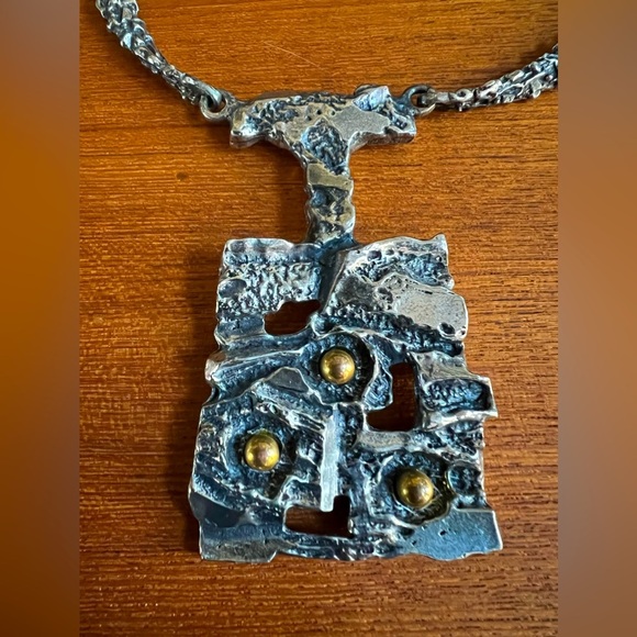 Robert Larin Necklace Brutalist Modernist Art Canadian OOAK Textured Pewter 60's - Picture 1 of 7